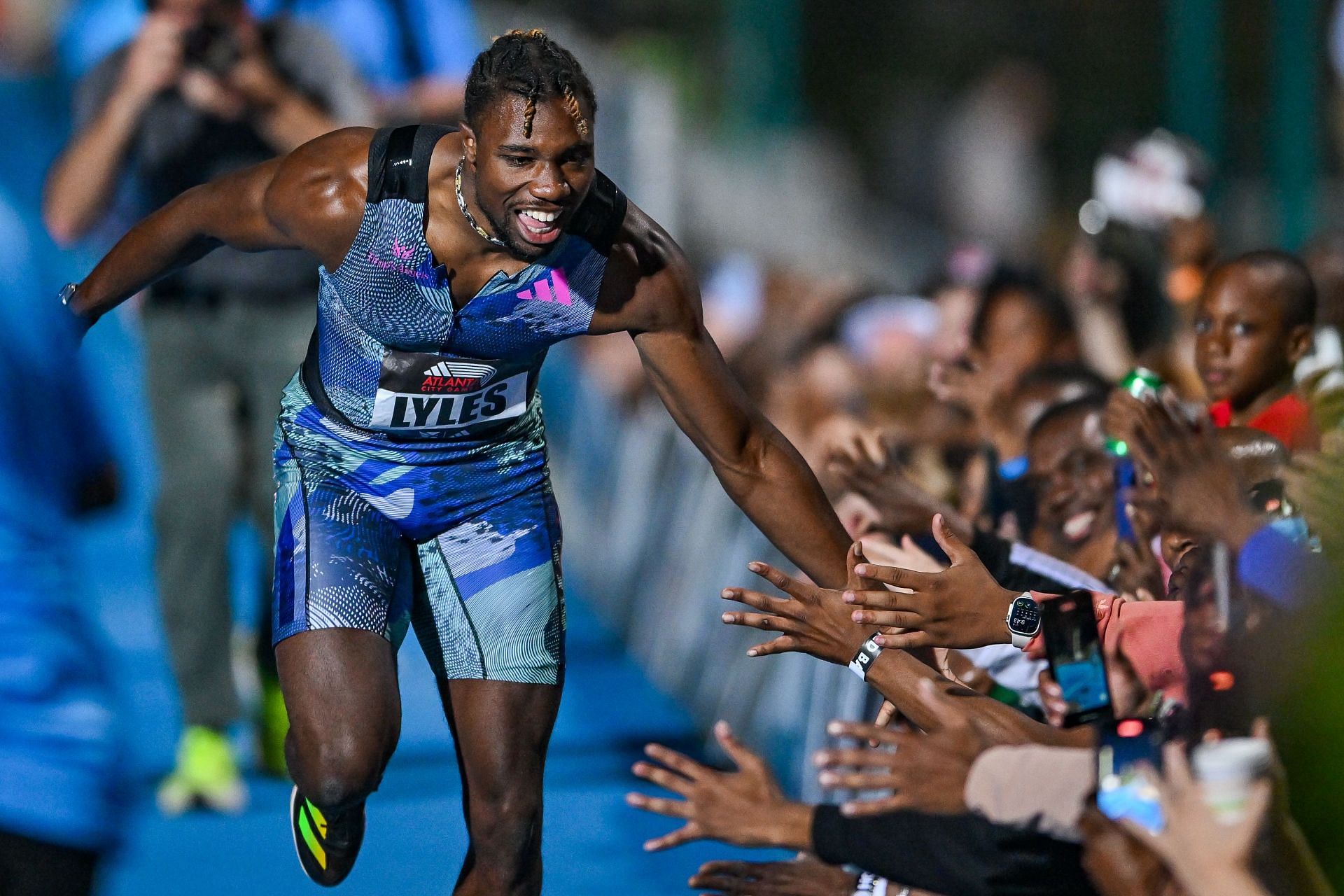 : Noah Lyles at Adidas Atlanta City Games 2023 (Photo by Rich von Biberstein/Icon Sportswire via Getty Images)